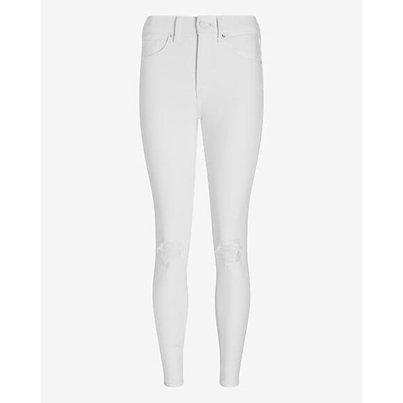 NEW Express Mid Rise White Ripped Super Soft Skinny Jeans - 10 - Picture 6 of 14